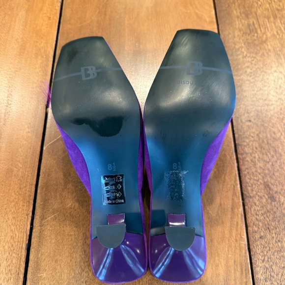 Bisou Bisou Havana - Purple Fuchsia Suede Feather Mules, Women's 8.5 - Picture 9 of 10